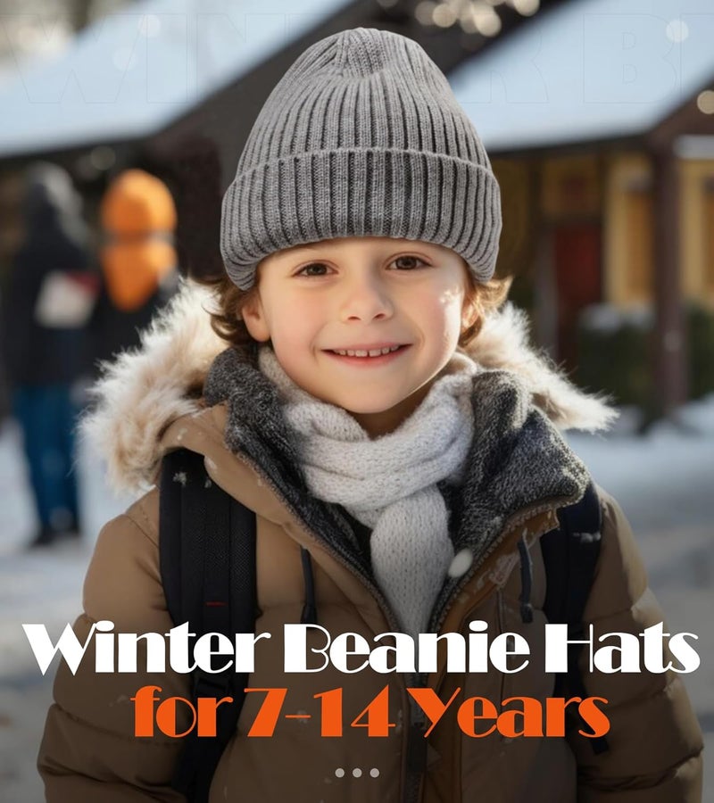 KDVOG Store Kids Merino Wool Beanie Hat,Unisex Children Warm Winter Cuffed Ski Caps Classic Knitted Skull Caps for Boys Girls 7-14Y - Image 2